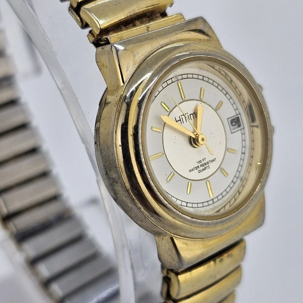 24MM Women's‎ Watch Gray Dial Gold Case Expandable Band Date 5.75